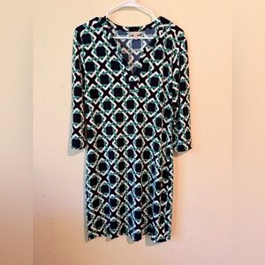 Banana Republic Black and White $ Green Sheath Dress V-Neck 3/4 Sleeve